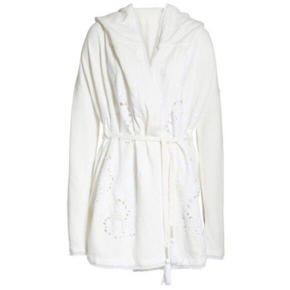 Free People Ivory White French Terry Boho Oversized Hooded Wrap Cardigan Jacket - Picture 4 of 16